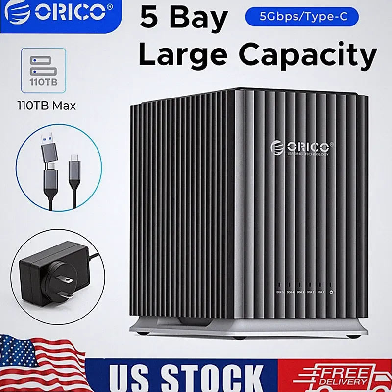ORICO 2/5Bay Type C Storage Enclosure 3.5" HDD for Mac and PC DAS Solution 110TB