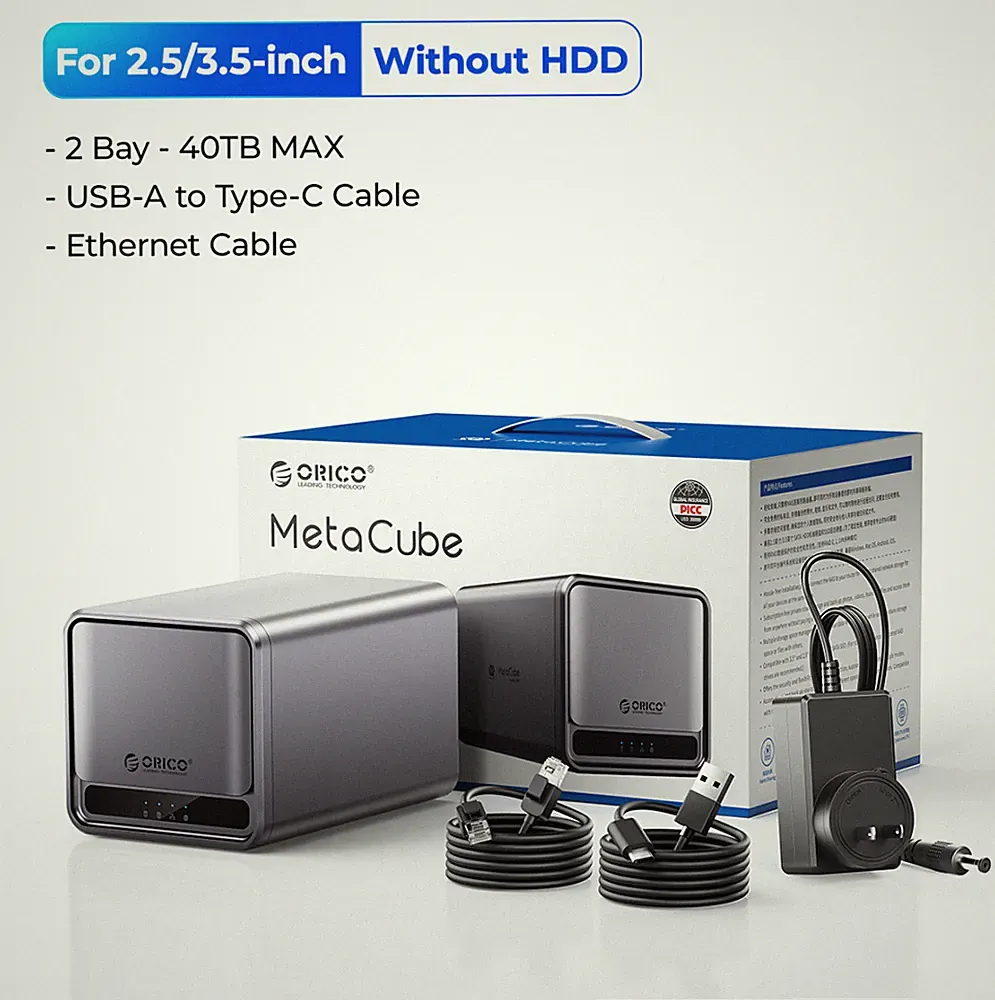 ORICO MetaCube TS200 2-Bay NAS Storage System RAID Setup Networkable Enclosure