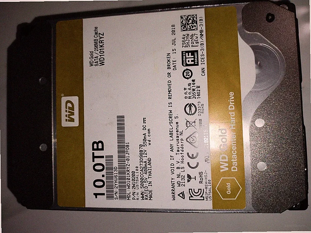 WD Gold 10TB 3.5" SATA Enterprise Hard Drive WD101KRYZ Tested Healthy