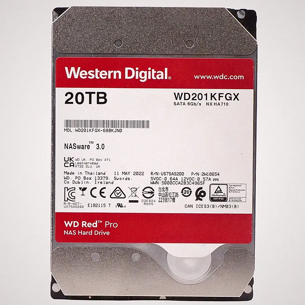 Western Digital Red Pro 20TB WD201KFGX 7.2K RPM SATA 6Gb/s 512e 3.5" HDD