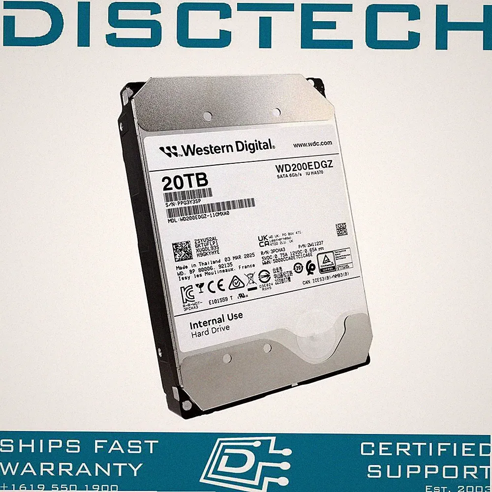 Western Digital WD200EDGZ 20TB SATA Hard Drive 7.2K 3.5in 128MB Cache NAS 6Gb/s